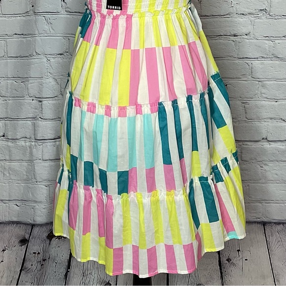 Torrid Mini Cotton Voile Trapeze Cover Up Dress Playful Stripe Dew O L/12 NWT - Picture 10 of 16